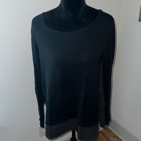 LOFT mixed media top sweater blouse black white long sleeves Sz M - Picture 1 of 8